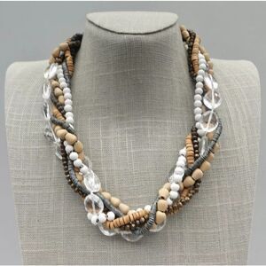 Ann TaylorLOFT Necklace  White Tan Beaded Twisted Strands 18"